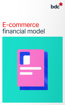 Illustration of a document in bright colors with text E-commerce financial model