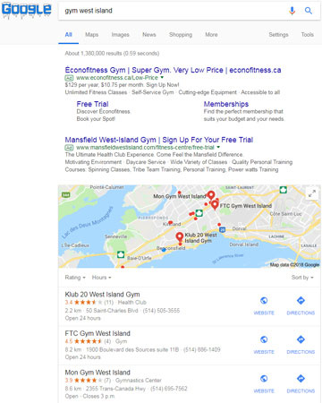 Example of a Google search when listed in Google My Business