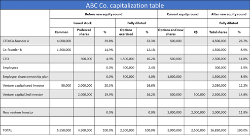 Capitalization table
