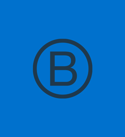 B corp logo on blue background