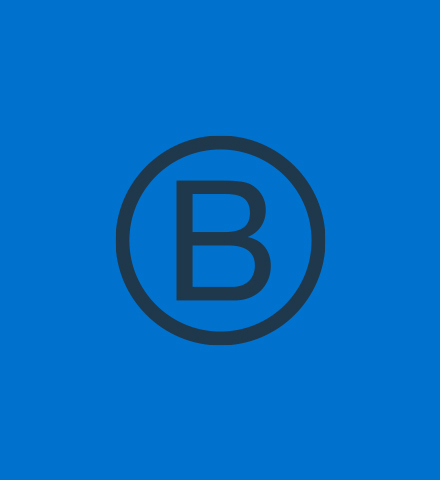 B corp logo on blue background