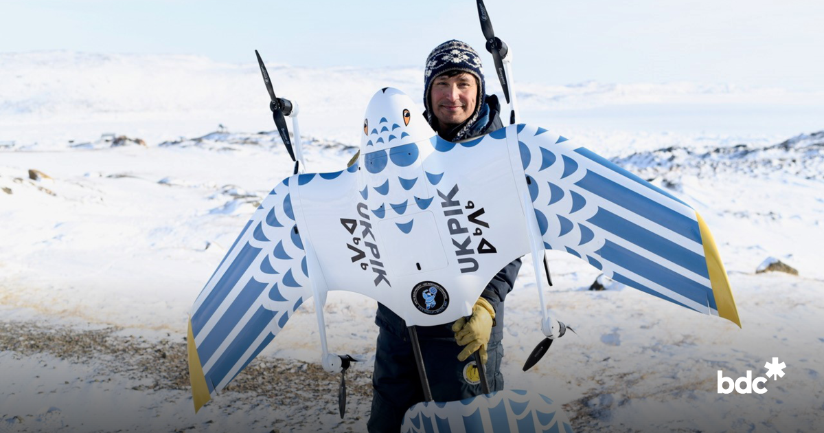 Kirt Ejesiak, owner of Arctic UAV, holding one of his drones