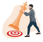 Illustration of a man moving a giant chess piece