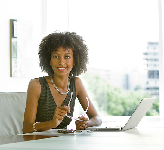 Woman smiling in an office