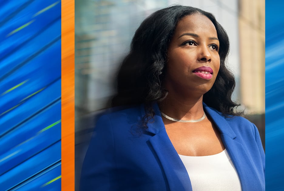 Bass Installation owner in blue suit looking to the horizon