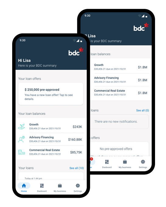 Client pre-approved loan screenshot from bdc app