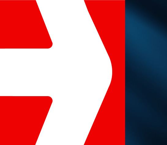 White arrow pointing right with red background and blue texture