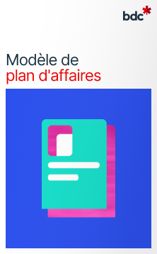 Illustration d'un document papier aux couleurs vives avec le texte Modèle de Plan d'affaires