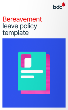 Illustration of a paper document in bright colors with text Bereavement leave policy template