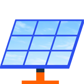 Illustration of a solar panel reflecting a blue sky with clouds
