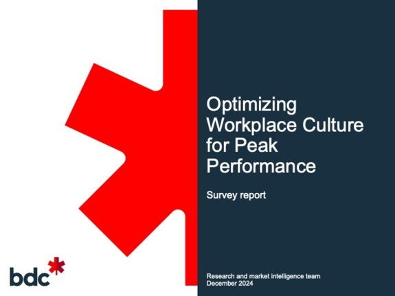 Survey report cover: Optimizing Workplace Culture for Peak Performance