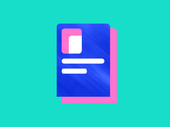 illustration of a paper document in bright blue, teal and pink